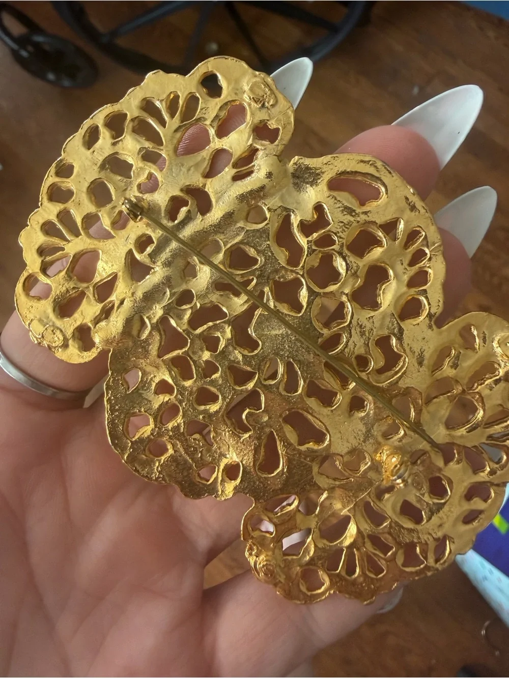 Gold Filigree Floral Statement Brooch - Women Jewelry